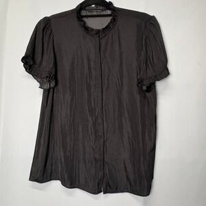 Tahari Black Silky Feel Blouse Ruffle Neck Top Vampire Quiet‎ Luxury Whimsigoth